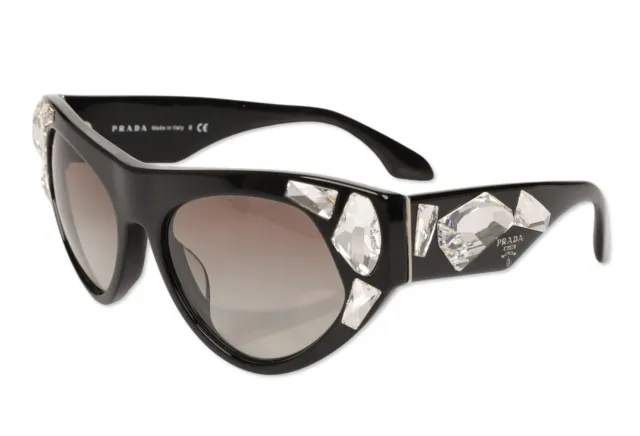 Prada 302772 SPR 21Q Black Crystal Embellished 56-18-140 Cat Eye Sunglasses