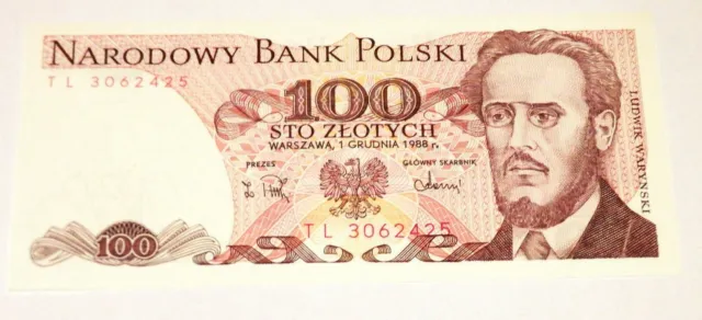 POLAND POLSKI 100 STO ZLOTYCH 1988 Communist Era Currency Banknote Bank Note