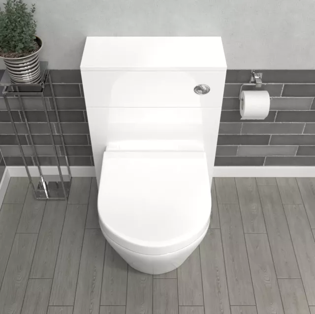 Nes Home 500mm Back To Wall Rimless Toilet with Flat Pack WC Unit Gloss White 3