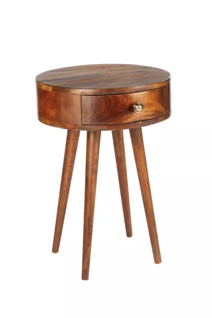 Elm Home And Garden Solid Dark Brown Wood Round Side Bedside Table H57xW40xD40cm