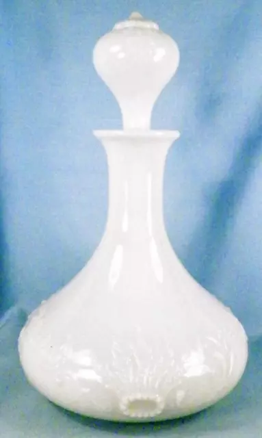 Victorian Milk Glass Cologne Perfume Bottle Flower Crown Scrolls Antique Vanity