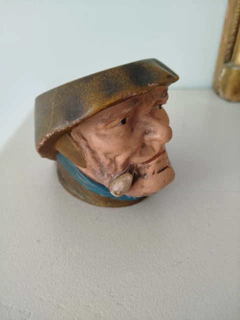 Ancien Pot à Tabac Berck Plage – Terre Cuite Polychrome Tête De Marin – Bon état
