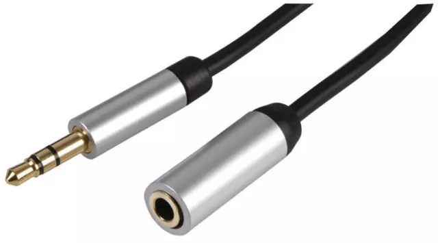 3.5mm Stéréo Jack Slim Extension Câble Avec Aluminium Boîtier de Tête, 3M Noir -