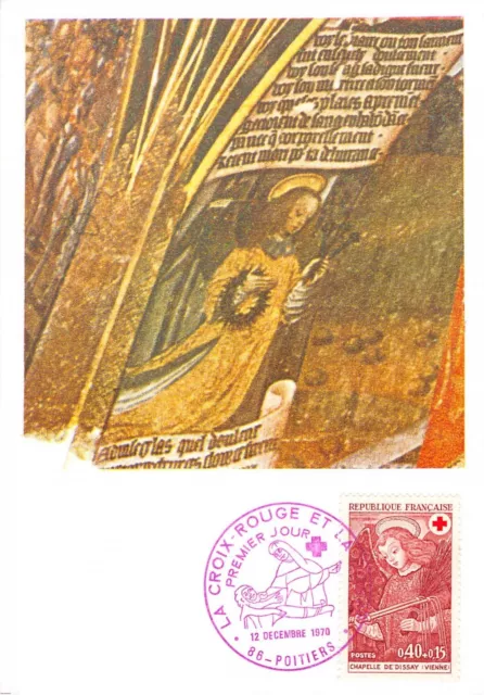 Carte Maximum FDC France FRESQUES CHAPELLE CHÂTEAU DE DISSAY 1970 Croix Rouge n2