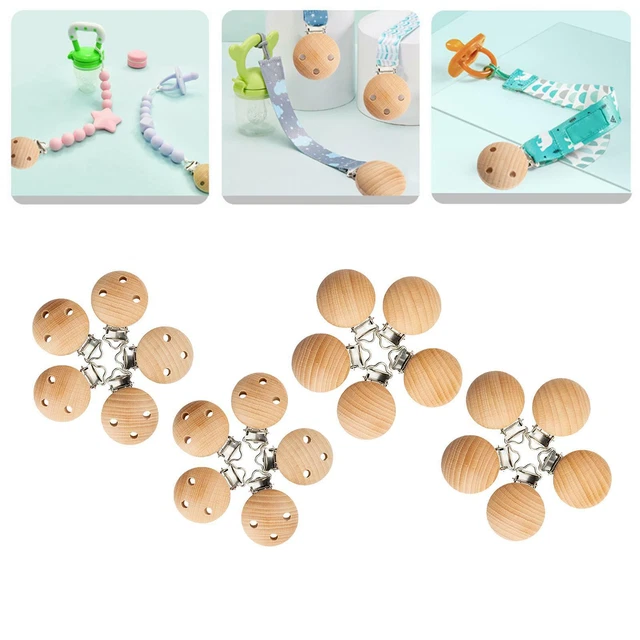 20 Pieces Wooden Pacifier Clips DIY Dummy Nipples Clips for Boys Girls Baby