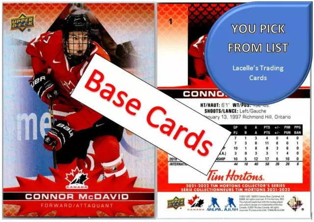 2021-22 Upper Deck Tim Hortons Team Canada NHL Hockey Cards - U-Pick From List