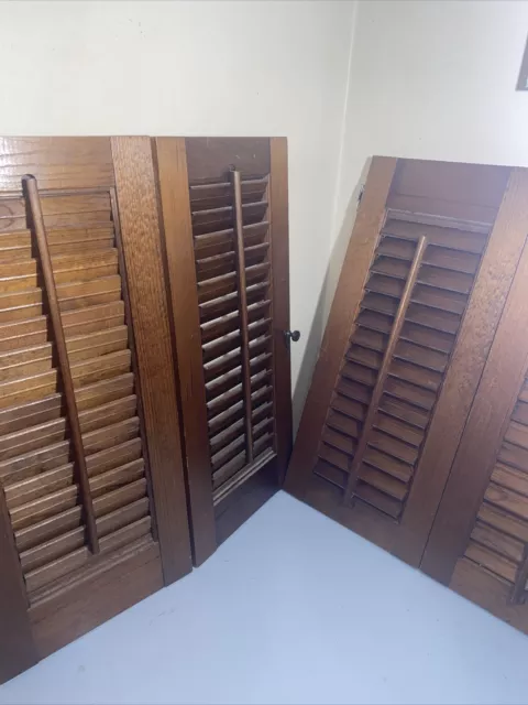 Pair Vtg Wood Folding Louver Rustic Wooden Interior Window Shutters 18"W x 20"H