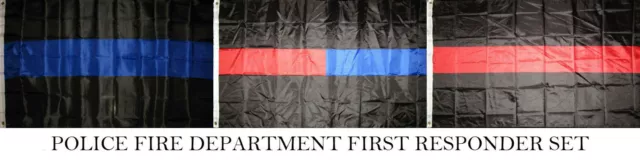 3x5 3'x5' Wholesale Police Fire Dept First Responder Thin Red Blue Line Flag Set