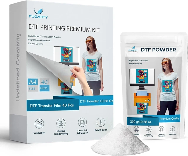 DTF Transfer Film 40 Sheets + DTF Powder 300G Kit for DTF DTG Sublimation Printe