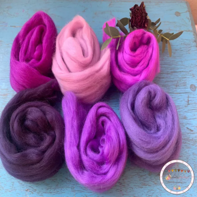 Heidifeathers® Merino Wool Tops / Roving - 'Perfect Purples' - Felting Wool