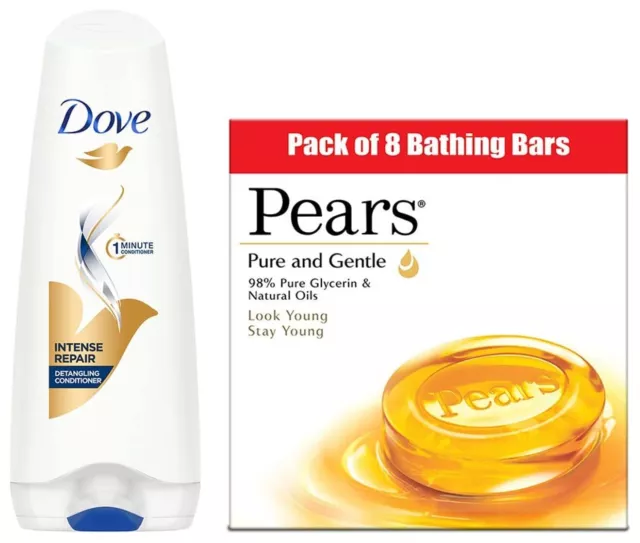 Pears Pure And Gentle Bathing Bar, 125g (Pack Of 8) & Intense Repair Conditioner