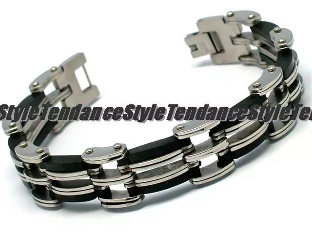 Bracelet Gourmette Homme Ado Acier Neuve Bijou Noir Cable Couleur Argent 155