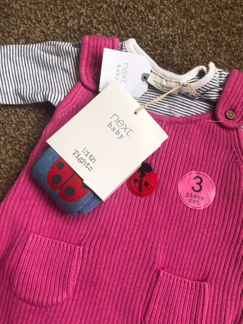 New Girls Next 3 Piece Outfit Dress Bodysuit & Tights Up To 1 Month Pink