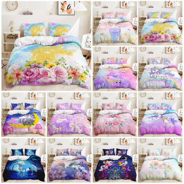 Galaxy Unicorn Butterfly Floral Forest Purple Pink Doona Duvet Quilt Cover Set