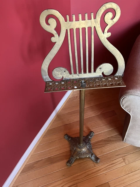Amazing Antique Solid Brass Music Stand Musical Conductor Decor Restaurant Event