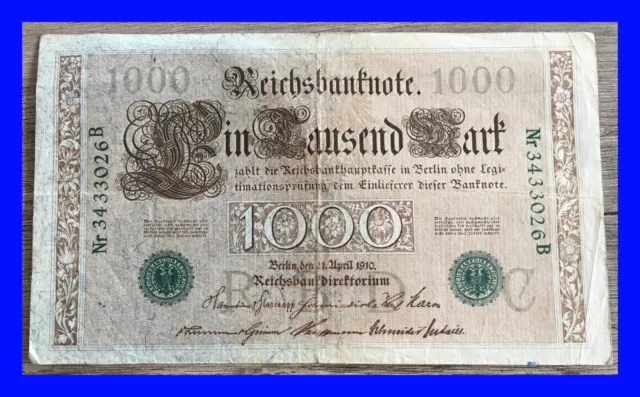 💥 1000 Mark Reichsbanknote ➰ Reichsbankdirektorium Berlin, den 21.April 1910 💥