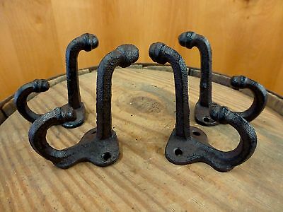 4 BROWN ANTIQUE-STYLE DOUBLE SCHOOL COAT HOOKS RUSTIC CAST IRON 3" wall hardware