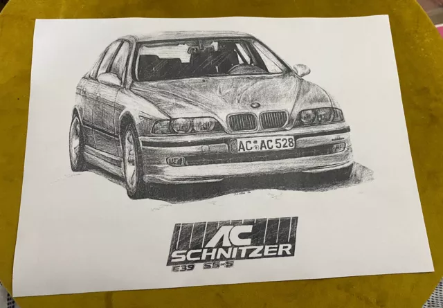 Bmw E39 Ac Schnitzer S5 A4 Ink Drawing Print