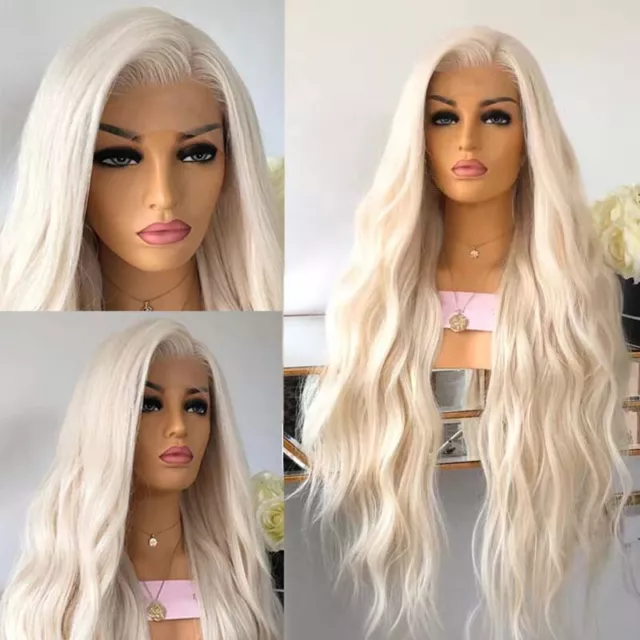 AU 24inch Synthetic hair Lace front wig Long Wavy Platinum blonde