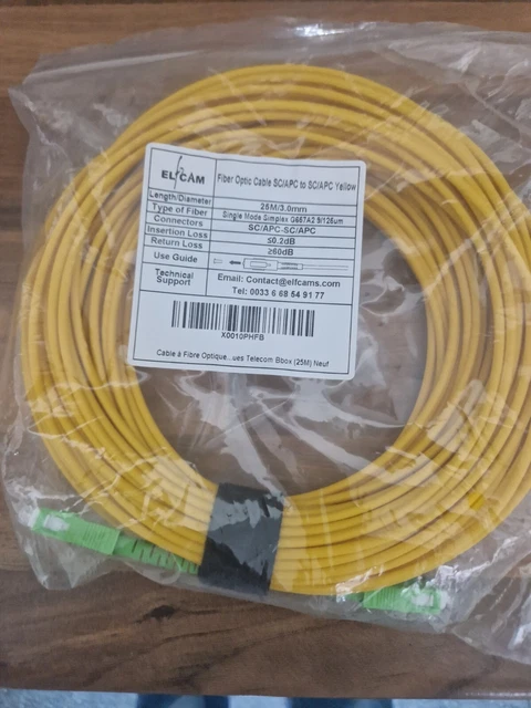 Elfcam® Fibre Optic Cable Compatible with SC/APC to SC/UPC Free Box (25m)
