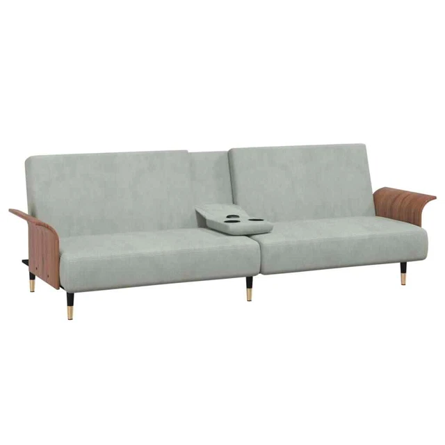 AX Divano Letto Grigio Tavolino Portabicchieri 2USB Velluto Regolabile 0k 351850