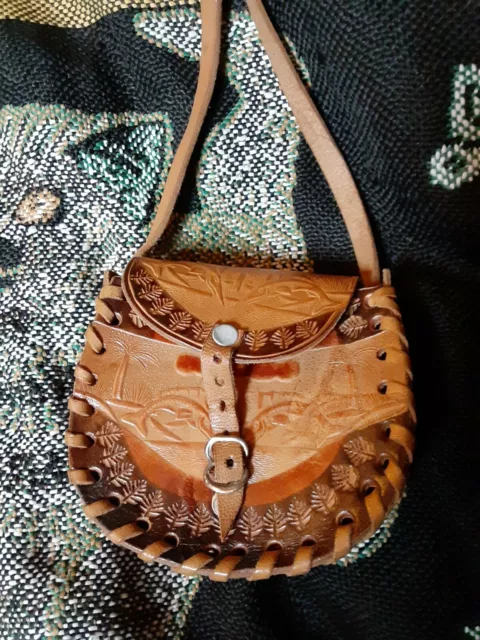 Tooled Leather Folk Art Tourist Pouch Bag Pocketbook Miniature Marlin Caribbean