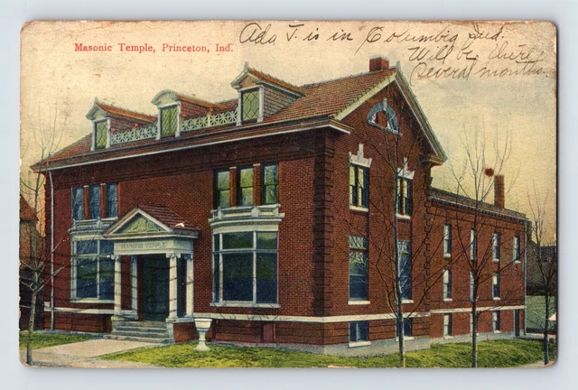 Postcard Indiana Princeton IN Masonic Temple 1909 Posted Divided Back