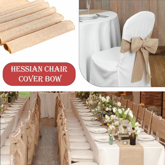 Burlap Vintage Hessian Chair Sashes Cover Bows Rustic Wedding Party Chair Decor