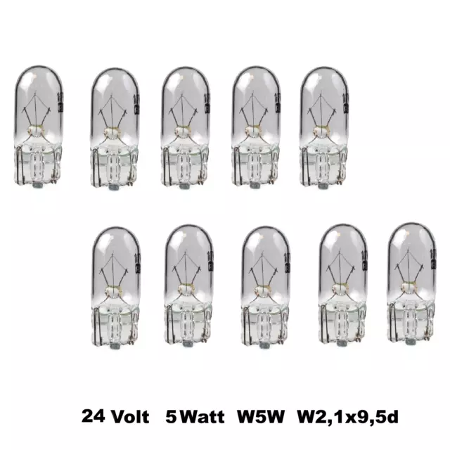 10 Stück LKW Standlicht W5W 24V 5W Glassockel W2,1 x 9,5d Autolampe K