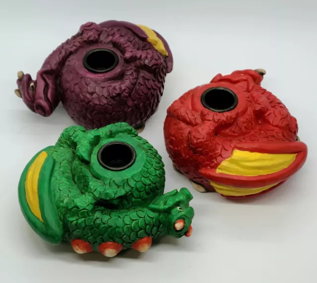 Vintage Dragon Candle Holder Set (Adams Apple) Red, Green, Purple Made In 2000 2