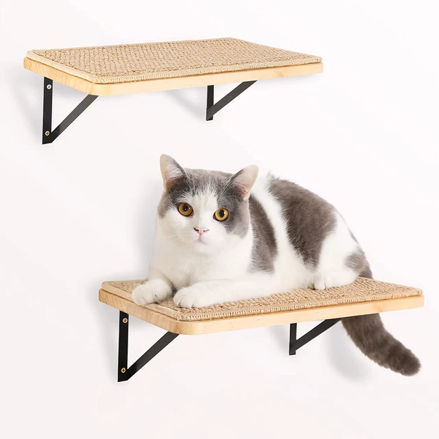 2PCS Cat Wall Shelves with Cat Scratching Mat, 16.6X9.7 Inch Large Cat Wall Hamm