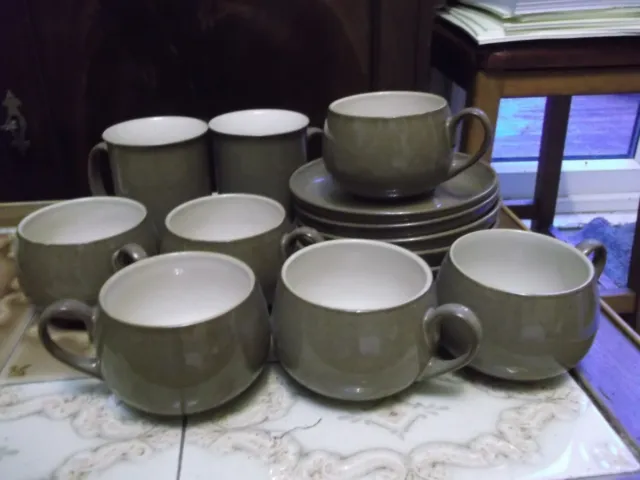 Denby Brown & Cream Pampas - 6 Cups & Saucers & 2 Mugs