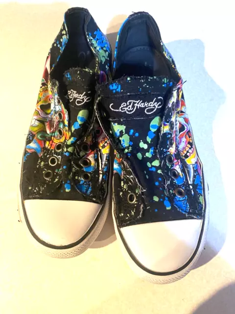 ED HARDY WOMENS Low Top Laceless Sneakers Size 5 Green Koi Fish Slip On  Shoes $31.44 - PicClick