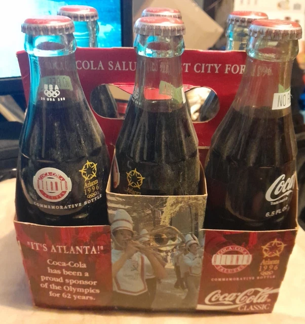 6 PACK 1996 ATLANTA OLYMPIC COMMEMORATIVE COCA COLA 6.5oz COKE BOTTLES