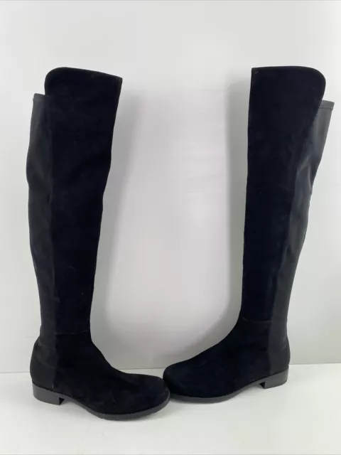 Stuart Weitzman Black Suede/Fabric Pull On Knee High Boots Women’s Size 6.5 M