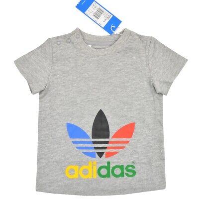 ADIDAS Originals Trefoil T-shirt bambini ragazze Baby Big Logo Grigio 74-86
