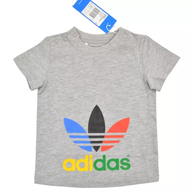Adidas Trifoglio Originali T-Shirt Bambini Ragazzi Grande Logo Grigio 74-86