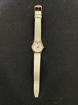 Movado 87 A1 845 White Museum Dial Gold Tone Ladies Quartz Watch