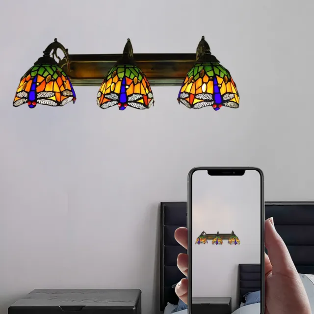 Retro Wall Sconce Stained Glass Lampshade Tiffany Style Vanity Light Wall Lamp
