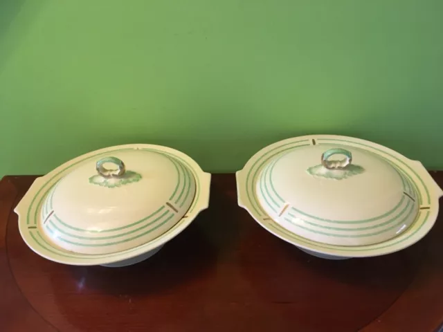 Myott Son & Co. England set of two Covered Tureen Serving Dishes. Stylish cream,