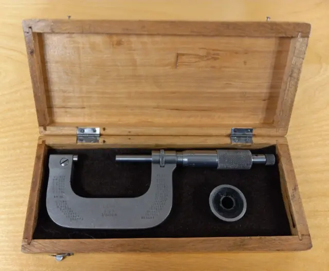 Vintage Metro 1-2" Micrometer with Wood Case & Standard - Made in Germany