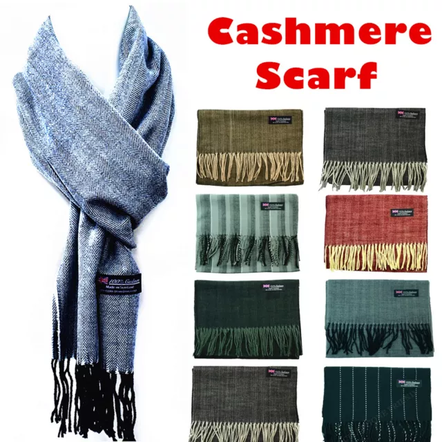Womens Mens Winter 100% Cashmere Wool Scarf Scotland Made Striped Plain Scarves