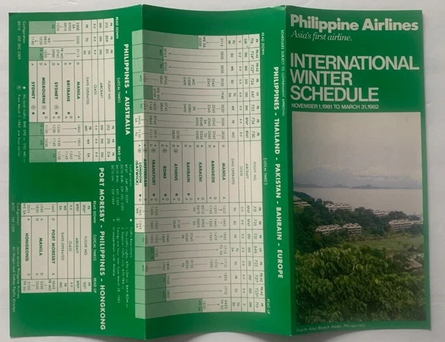 VINTAGE 1981-1982 PHILIPPINE Airlines Timetable International Schedule ...