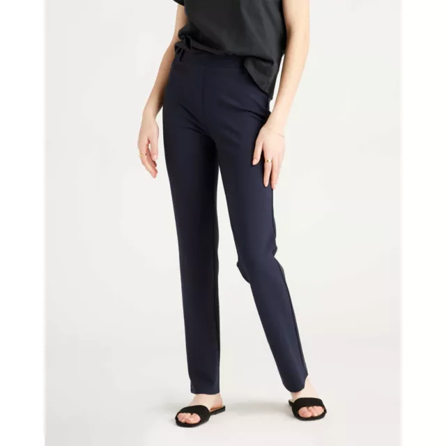 Quince Womens Ultra-Stretch Ponte Straight Leg Pant Pull On Navy Blue S Petite