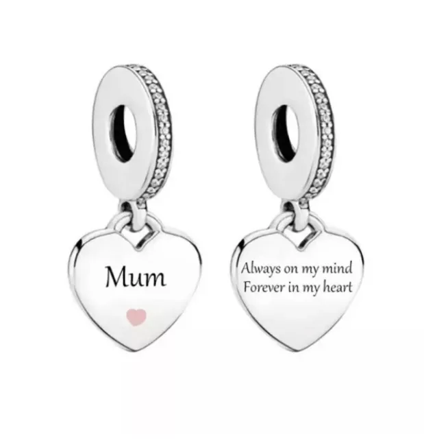 Mum Memorial Charm Always Forever In My Heart 💜 Genuine 925 Sterling Silver