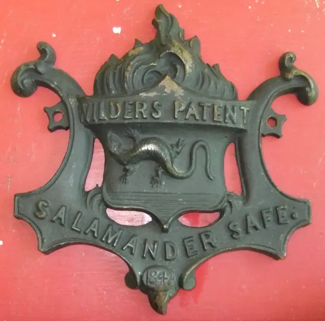Antique Cast Iron Wilders Patent Salamander Safe Plack 1843