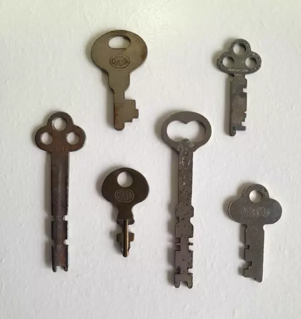 Lot of 6 Flat SKELETON KEYS Corbin Cabinet Lock Co. Vintage Antique BARN FINDS!