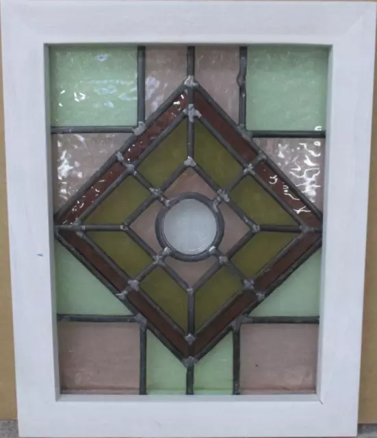 OLD ENGLISH LEADED STAINED GLASS WINDOW Simple Geometric 13.25" x 16.5"
