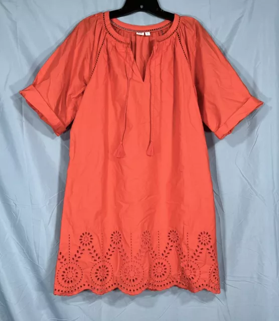 GAP Women's CORAL Cotton Twill EYELET DETAIL Tassels PEASANT Shift Dress Sz S