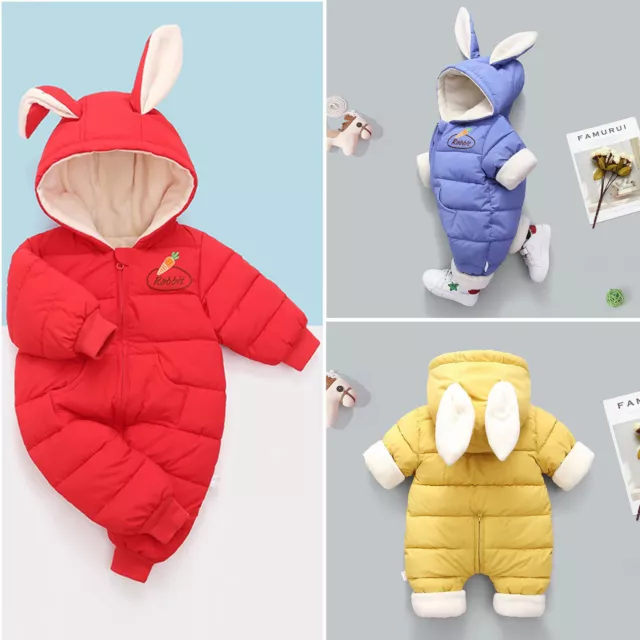 Newborn Infant Baby Girl Boy Rabbit Ear Jacket Winter Warm Coat Romper Jumpsuits